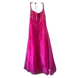 Y2K Blondie Nites halter beaded sequins hot pink prom dress